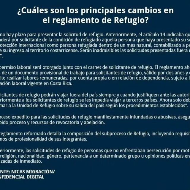🚨 ATENCIÓN Refugiados y Solicitantes de Refugio 🚨 El Gobierno de Costa Rica reformó el Reglamento de Personas Refugiadas y restauró unos derechos fundamentales de los solicitantes de refugio, con lo cual revierte unos cambios implementados a finales de 2022, los cuales habían endurecido el proceso de solicitud. Las reformas fueron publicados este viernes 14 de junio de 2024 en el Diario Oficial La Gaceta.